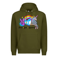 Army Green peace love unicorn Premium Hoodie - LillyAllenDesigns