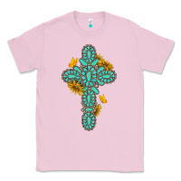 Bubblegum Pink gemstone cross with sunflowers and butterflies Classic Tee - texasbilliewilder
