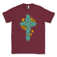 Burgundy gemstone cross with sunflowers and butterflies Classic Tee - texasbilliewilder