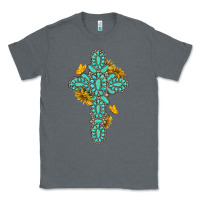 Charcoal Heather gemstone cross with sunflowers and butterflies Classic Tee - texasbilliewilder