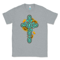 Heather Grey gemstone cross with sunflowers and butterflies Classic Tee - texasbilliewilder