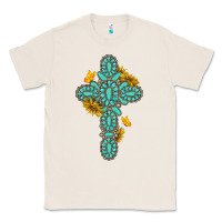 Natural gemstone cross with sunflowers and butterflies Classic Tee - texasbilliewilder