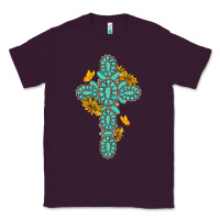 Plum gemstone cross with sunflowers and butterflies Classic Tee - texasbilliewilder