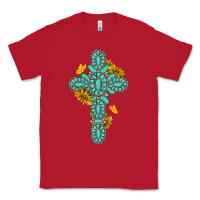 Red gemstone cross with sunflowers and butterflies Classic Tee - texasbilliewilder