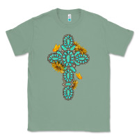 Sage gemstone cross with sunflowers and butterflies Classic Tee - texasbilliewilder