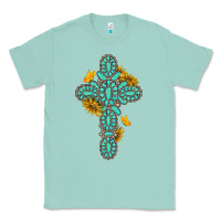 Seafoam gemstone cross with sunflowers and butterflies Classic Tee - texasbilliewilder