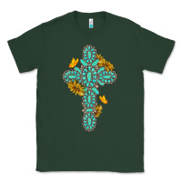 Sports Green gemstone cross with sunflowers and butterflies Classic Tee - texasbilliewilder