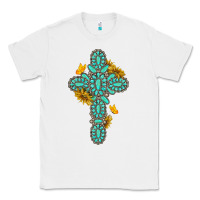 White gemstone cross with sunflowers and butterflies Classic Tee - texasbilliewilder