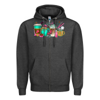 Charcoal Heather hair hustler coffee cups Zipper Hoodie - texasbilliewilder
