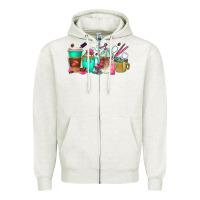 Oatmeal Heather hair hustler coffee cups Zipper Hoodie - texasbilliewilder