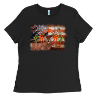 Black deer hunting target american flag  background Ladies Tee - BarkalooDesign