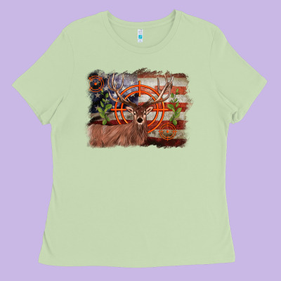 Deer Hunting Target American Flag  Background Ladies Tee Designed By Barkaloodesign