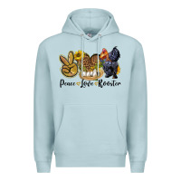 Blue Mist Peace Love Rooster Premium Hoodie - LillyAllenDesigns