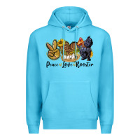 Ocean Blue Peace Love Rooster Premium Hoodie - LillyAllenDesigns