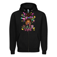 Black hair stylist afro messy bun Zipper Hoodie - texasbilliewilder