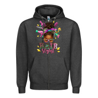 Charcoal Heather hair stylist afro messy bun Zipper Hoodie - texasbilliewilder