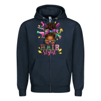 Navy hair stylist afro messy bun Zipper Hoodie - texasbilliewilder