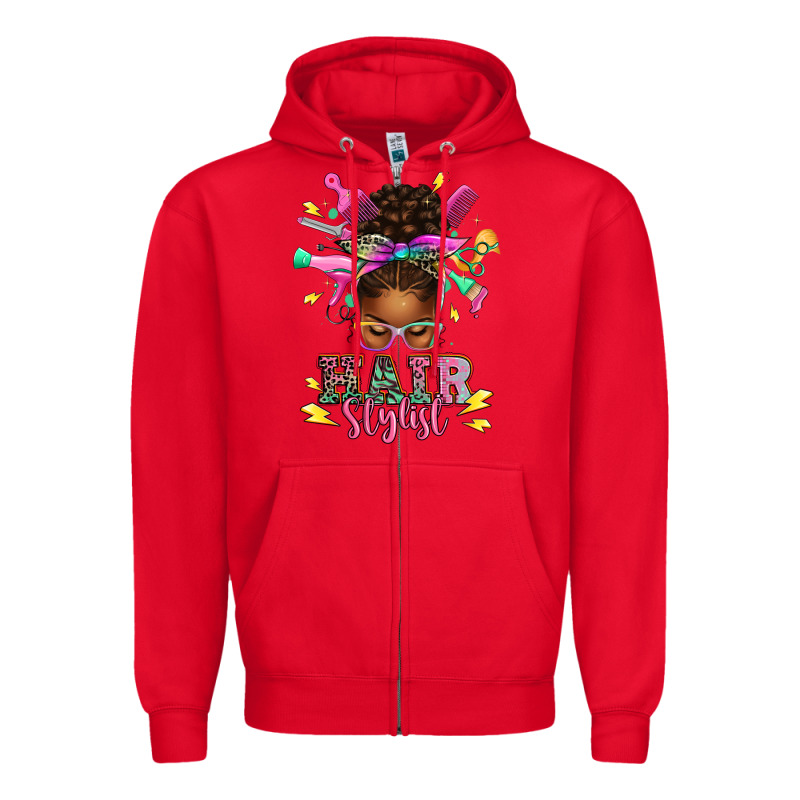 Hair Stylist Afro Messy Bun Zipper Hoodie by texasbilliewilder | Teevron