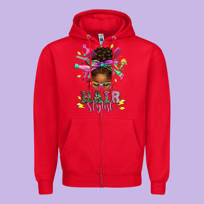Hair Stylist Afro Messy Bun Zipper Hoodie Designed By Texasbilliewilder