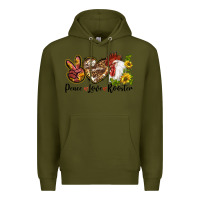 Army Green Peace Love Rooster With Sunflowers Premium Hoodie - LillyAllenDesigns