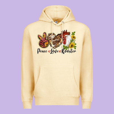 Peace Love Rooster With Sunflowers Premium Hoodie Designed By Lillyallendesigns