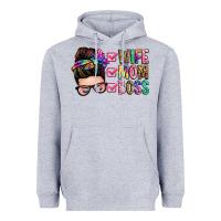 Heather Grey wife mom boss messy bun Heavyweight Hoodie - Zillion Design Studio