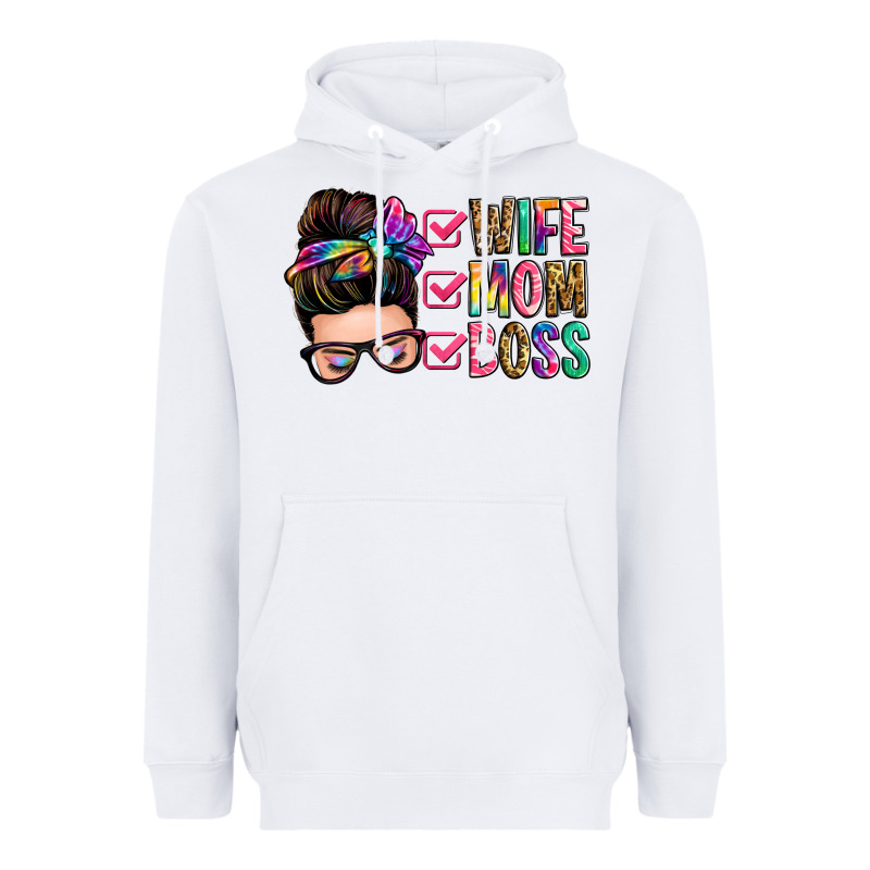 Wife Mom Boss Messy Bun Heavyweight Hoodie by Zillion Design Studio | Teevron