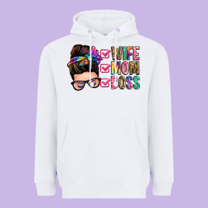 Wife Mom Boss Messy Bun Heavyweight Hoodie Designed By Zillion Design Studio
