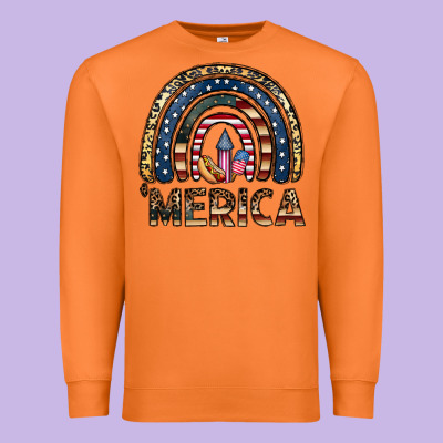 Merica Rainbow Premium Sweatshirt Designed By Cowhidedigitalart