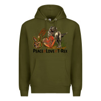Army Green Western Peace Love T-Rex Premium Hoodie - LillyAllenDesigns