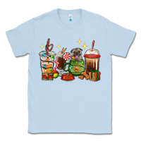 Dusty Blue Christmas coffee cups with Pug Classic Tee - RanaPortraitStore