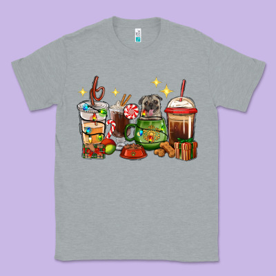 Christmas Coffee Cups With Pug Classic Tee Designed By Ranaportraitstore