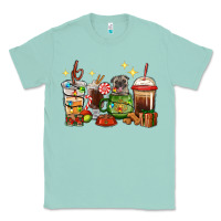Seafoam Christmas coffee cups with Pug Classic Tee - RanaPortraitStore
