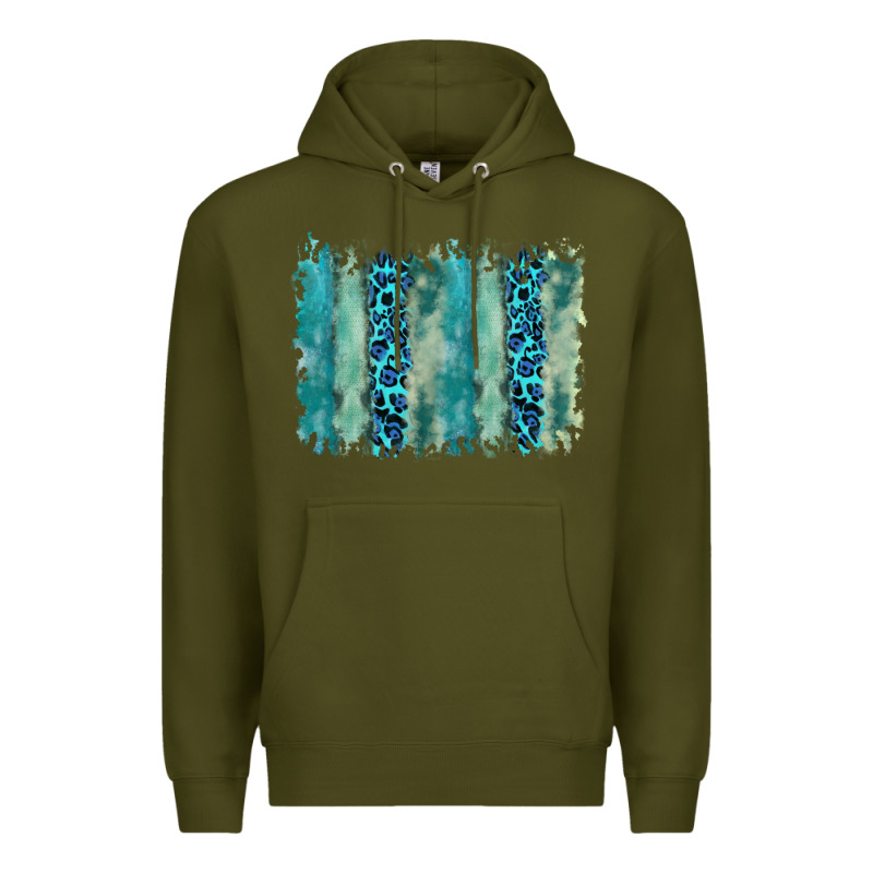 Turquoise Leopard Watercolor Brushstroke Background Premium Hoodie by RanaPortraitStore | Teevron