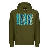 Army Green turquoise leopard watercolor brushstroke background Premium Hoodie - RanaPortraitStore