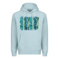 Blue Mist turquoise leopard watercolor brushstroke background Premium Hoodie - RanaPortraitStore