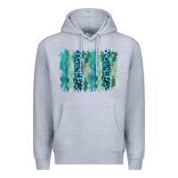 Heather Grey turquoise leopard watercolor brushstroke background Premium Hoodie - RanaPortraitStore