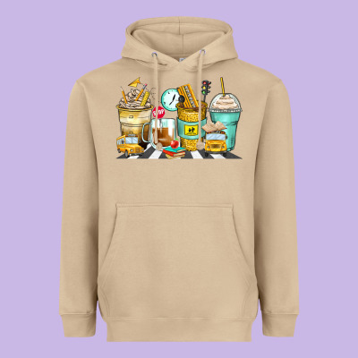 School Bus Coffee Cups Heavyweight Hoodie Designed By Zillion Design Studio
