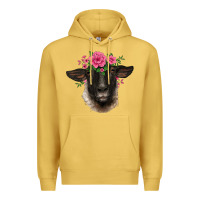 Antique Gold suffolk ewe sheep with floral headdress Premium Hoodie - BarkalooDesign