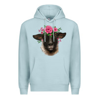 Blue Mist suffolk ewe sheep with floral headdress Premium Hoodie - BarkalooDesign