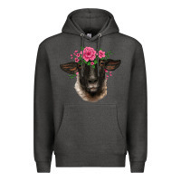 Charcoal Heather suffolk ewe sheep with floral headdress Premium Hoodie - BarkalooDesign