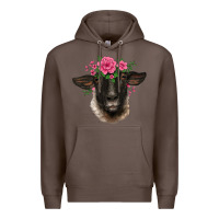 Coffee suffolk ewe sheep with floral headdress Premium Hoodie - BarkalooDesign