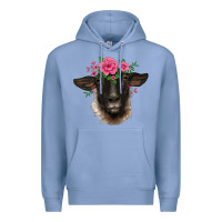 Colony Blue suffolk ewe sheep with floral headdress Premium Hoodie - BarkalooDesign