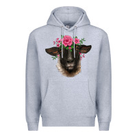 Heather Grey suffolk ewe sheep with floral headdress Premium Hoodie - BarkalooDesign