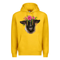 Lemon suffolk ewe sheep with floral headdress Premium Hoodie - BarkalooDesign