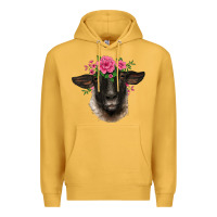 Mustard suffolk ewe sheep with floral headdress Premium Hoodie - BarkalooDesign