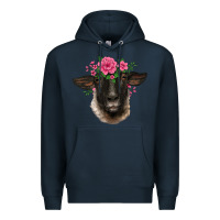 Navy suffolk ewe sheep with floral headdress Premium Hoodie - BarkalooDesign