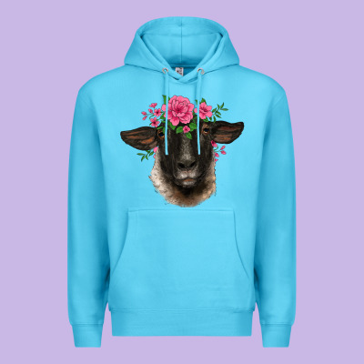 Suffolk Ewe Sheep With Floral Headdress Premium Hoodie Designed By Barkaloodesign