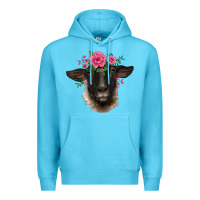 Ocean Blue suffolk ewe sheep with floral headdress Premium Hoodie - BarkalooDesign