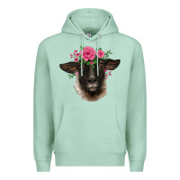 Seafoam suffolk ewe sheep with floral headdress Premium Hoodie - BarkalooDesign